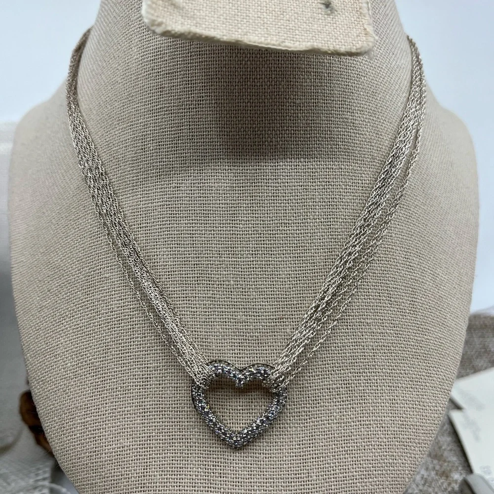 Vintage Diamonique Multi-Strand Necklace with Heart Pendant 16-18